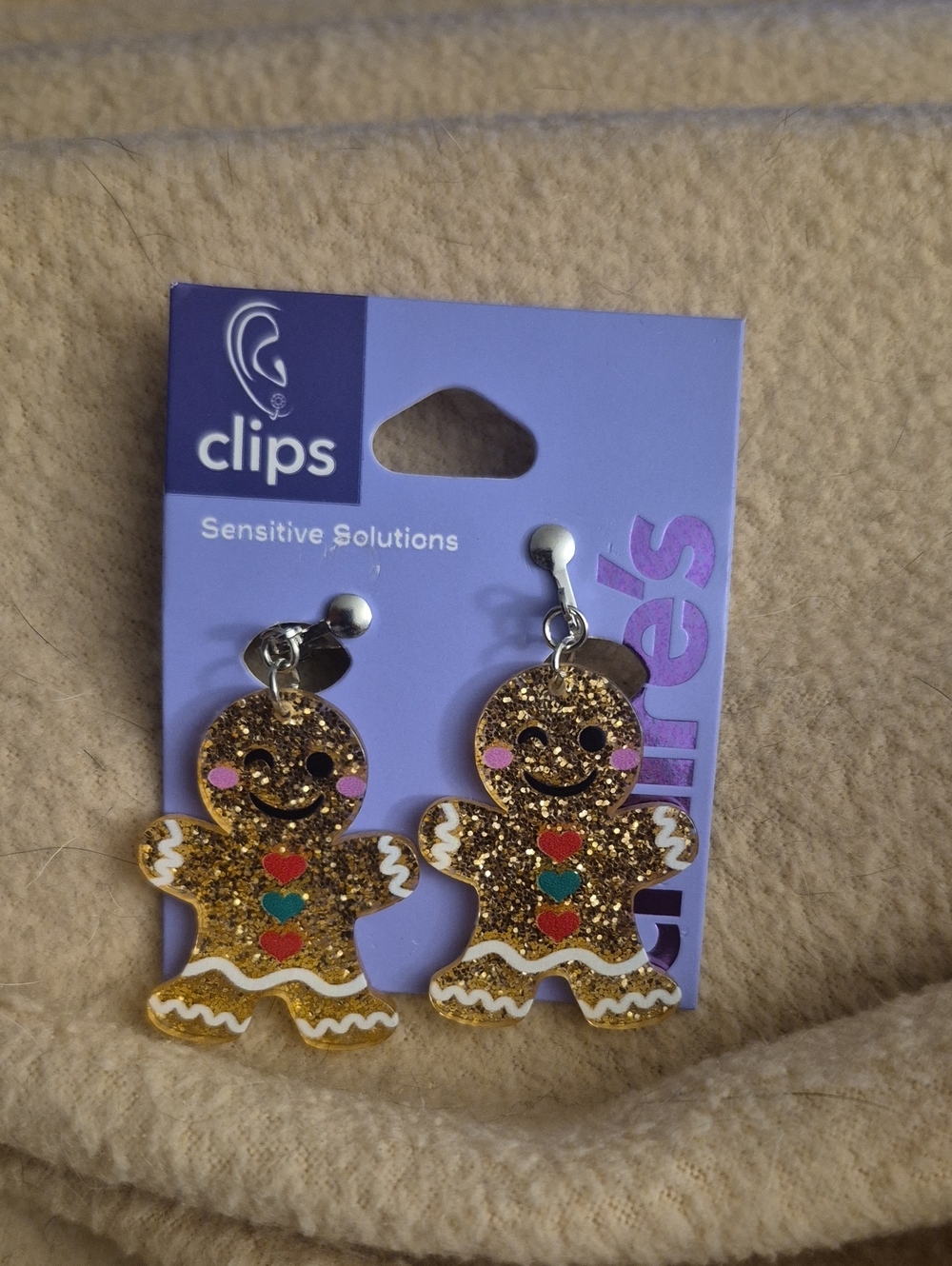Claire's Gold Glitter Gingerbread Clip-On Earrings